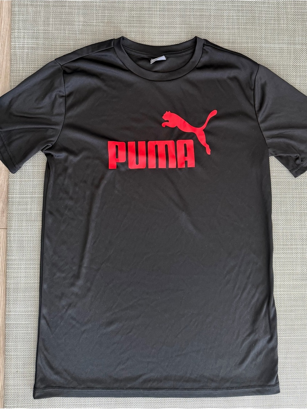 PUMA Black Red Big Logo Active Athletic Short Sleeve T-Shirt Youth US XL(14-16)